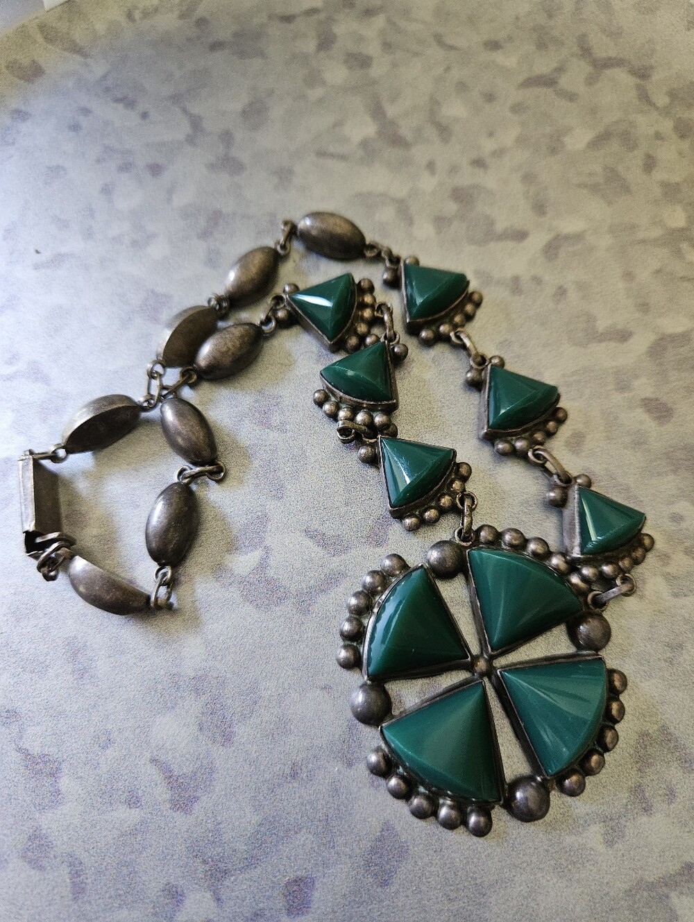 Vintage Taxco Sterling Silver Jade Neckace - Picture 3 of 10